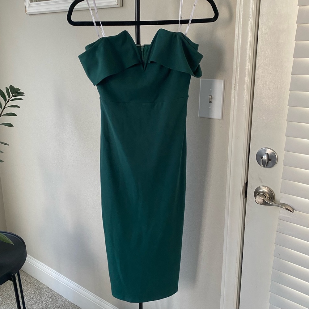 My Favorite Night Dark Green Off-the-Shoulder Bodycon Midi Dress